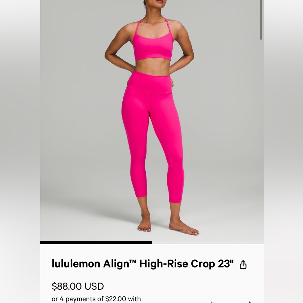 Lululemon Align High-Rise crop 23” - size 6 - Sonic Pink